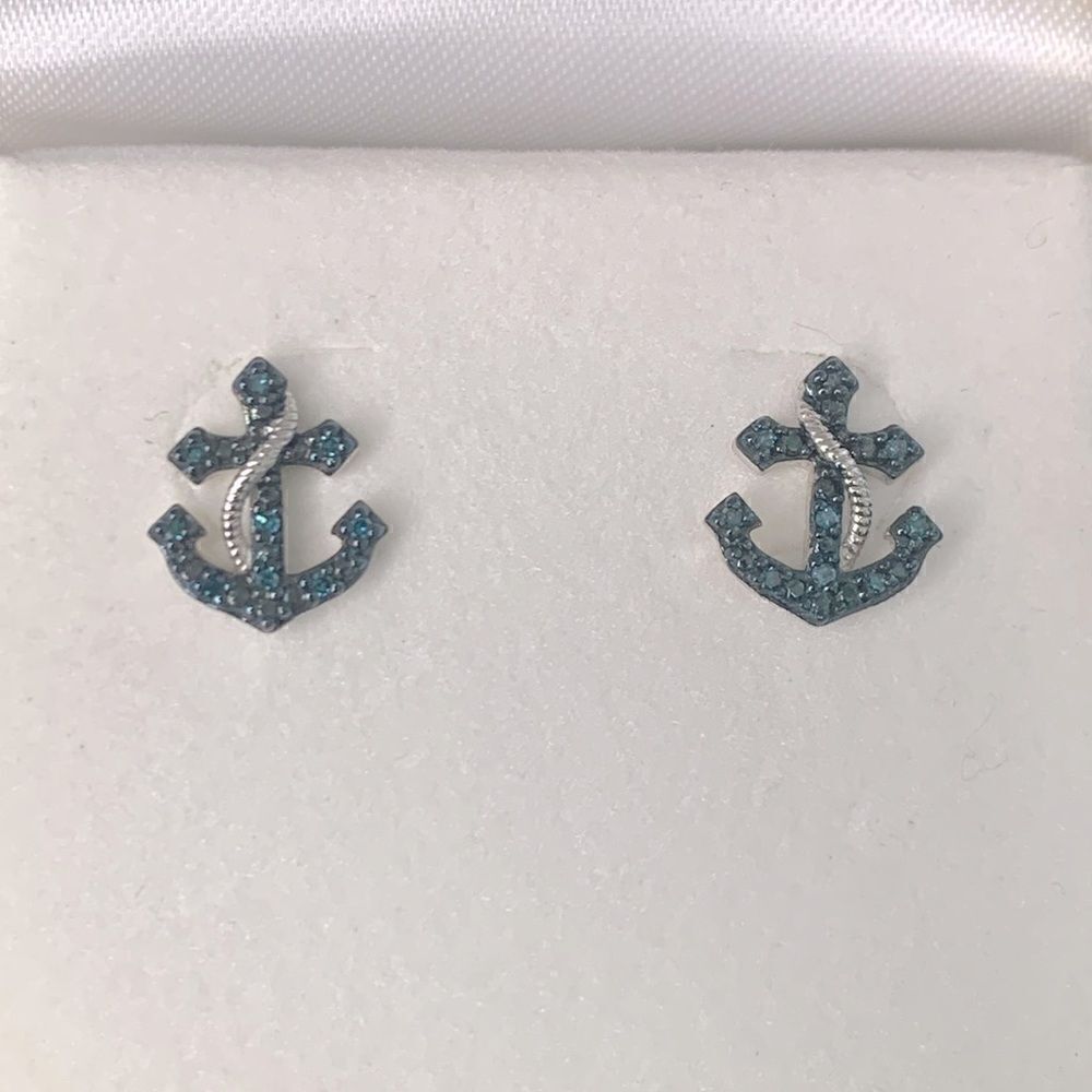 Signed Sun Sterling Silver Anchor Design Pierced Earrings